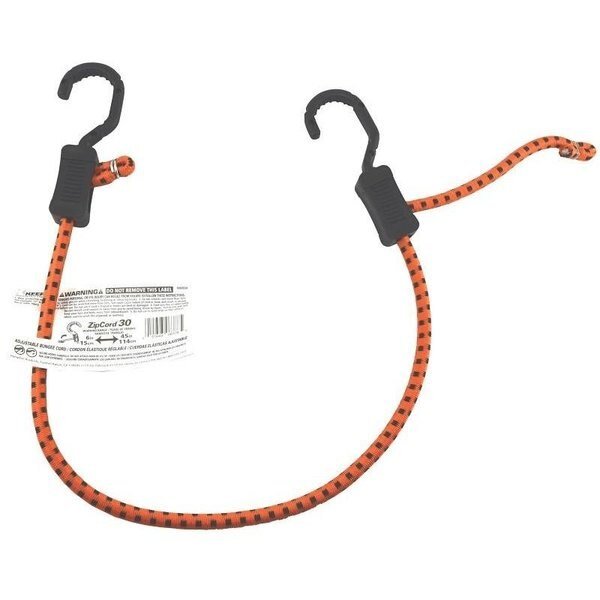 ZipCord 0 Bungee Cord, 30 in L, Rubber, Hook End, Keeper, Mfr#: 6378